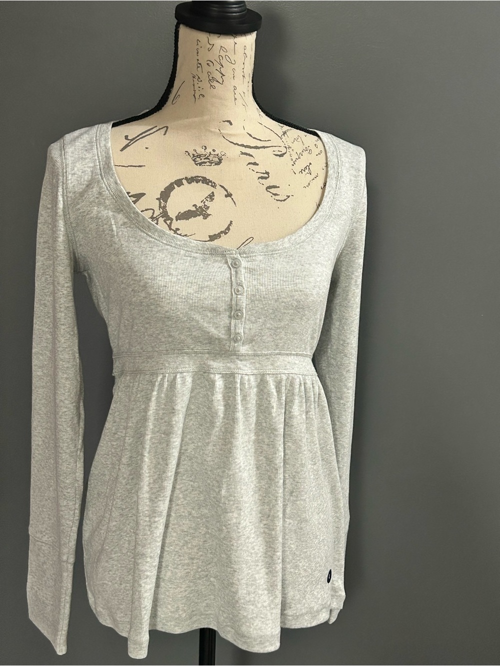 Hollister Y2K Gray Henley Babydoll Top - NWT